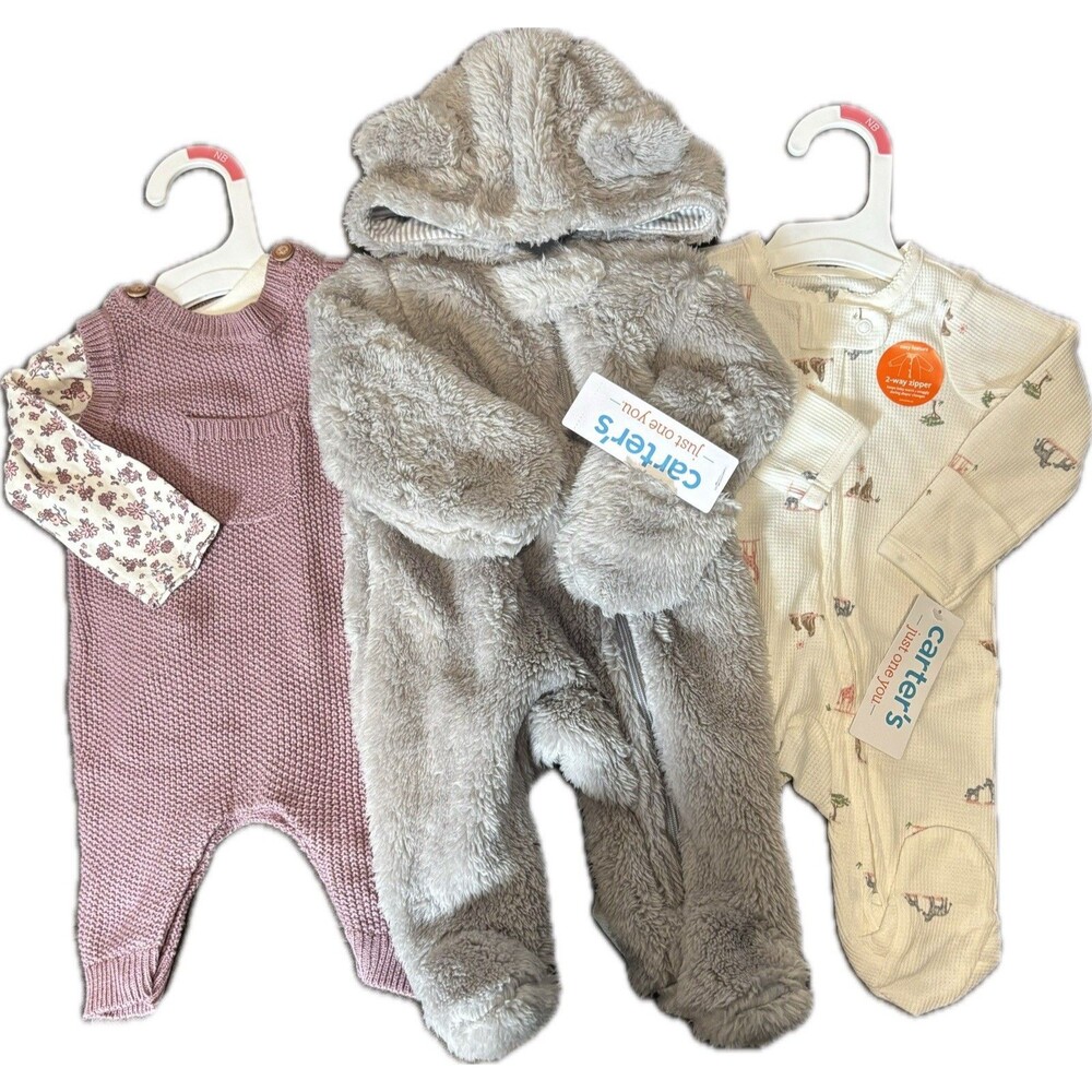 Carters Newborn Baby Girl Fall Winter Sleep & Play Fleece Zip Up Lot Of 3 NWT